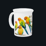Sun Conure Parrots Pitcher<br><div class="desc">Original fine art design of elegant Sun Conure parrots by artist Carolyn McFann of Two Purring Cats Studio printed on a quality pitcher for pet parrot fans.</div>