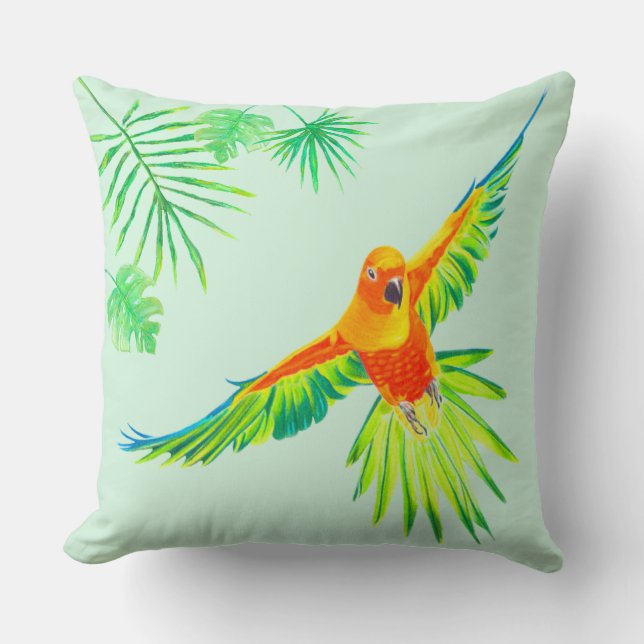 Sun Conure Throw Pillow (Front)