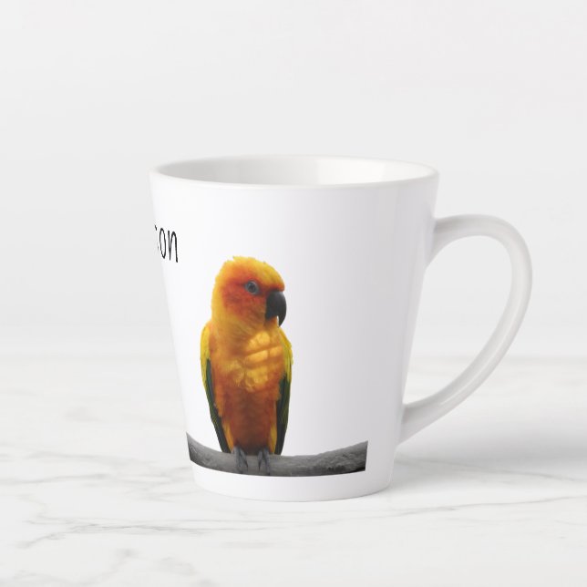 Sun Conure Wildlife Art Personalized Name Animal Latte Mug (Right)
