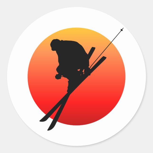 Sun cool skiing classic round sticker (Front)