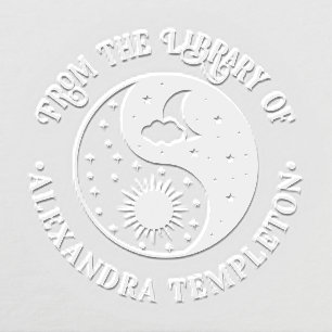 Sun Crescent Moon Stars Yin Yang Library Book Name Embosser