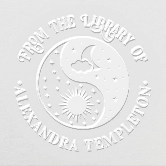 Sun Crescent Moon Stars Yin Yang Library Book Name Embosser (Design)