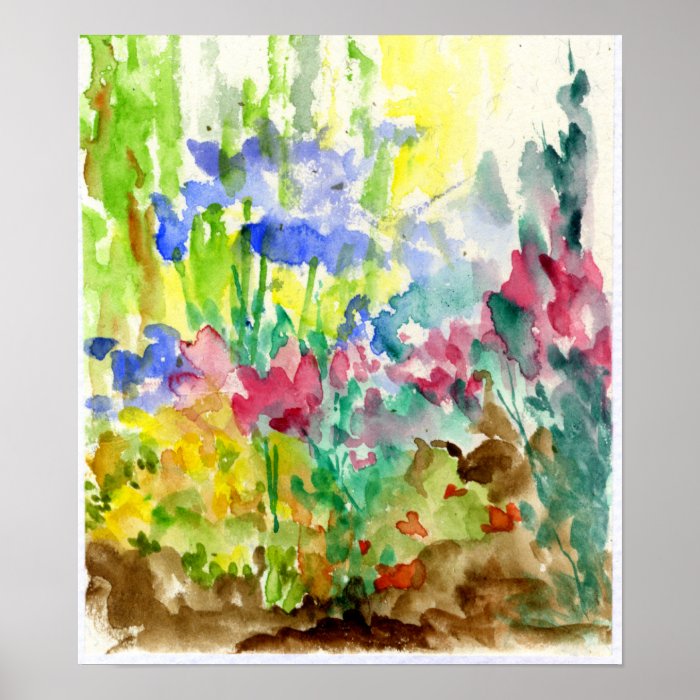 Sun Dappled Watercolor Flower Garden Print