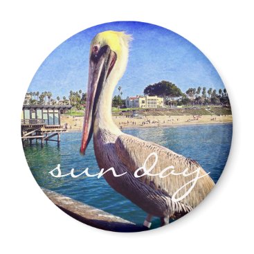 "Sun day" quote beach pier pelican photo magnet "Sun day" quote beach pier pelican photo magnet