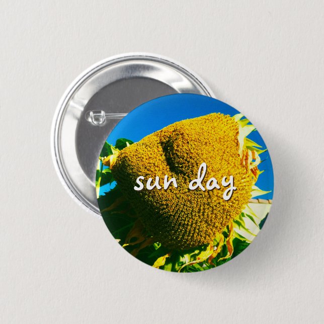 Sun Day Quote Script Yellow Sunflower Photo Button (Front & Back)
