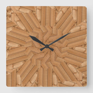 Sun Deck - Light Wooden Sunburst Square Wall Clock