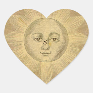 Sun Detail from Antique Bowles Map, circa 1780 Heart Sticker