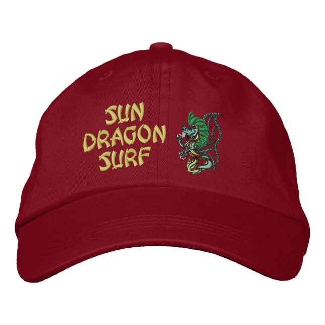 Sun Dragon Surf Embroidered Baseball Cap (Front)