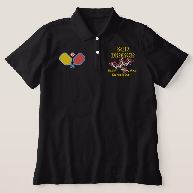 Sun Dragon Surf Ski Pickleball Embroidered Polo Shirt (Design Front)