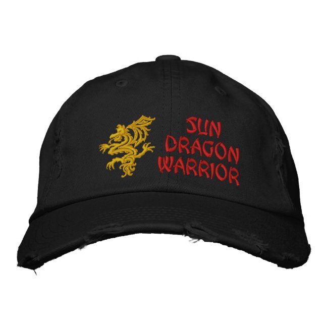 Sun, Dragon, Warrior Embroidered Baseball Cap (Front)