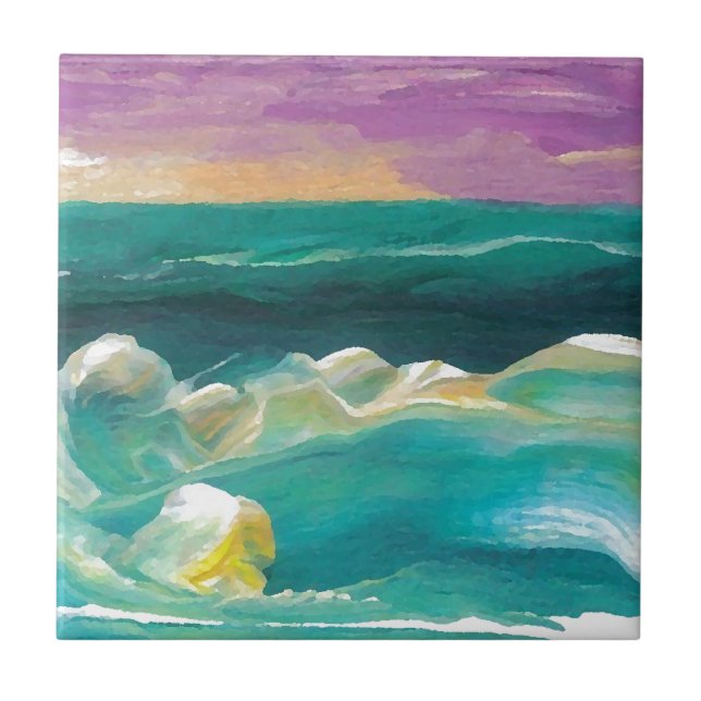 Sun Drama in the Ocean Waves Seascape Ceramic Tile (Front)