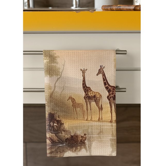 Sun Drenched Antique Savannah Safari Wildlife Art Kitchen Towel (Creator Uploaded)