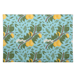 Sun-Drenched Lemons Sky Blue Cloth Placemat