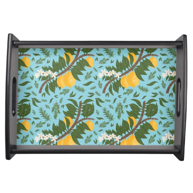 Sun-Drenched Lemons Sky Blue | Kitchen Serving Tray (Front)