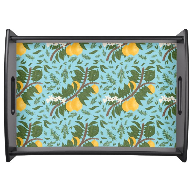 Sun-Drenched Lemons Sky Blue | Kitchen Serving Tray (Front)