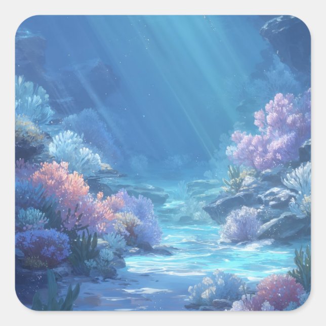 Sun Drenched Underwater Coral Reef Sanctuary Square Sticker (Front)