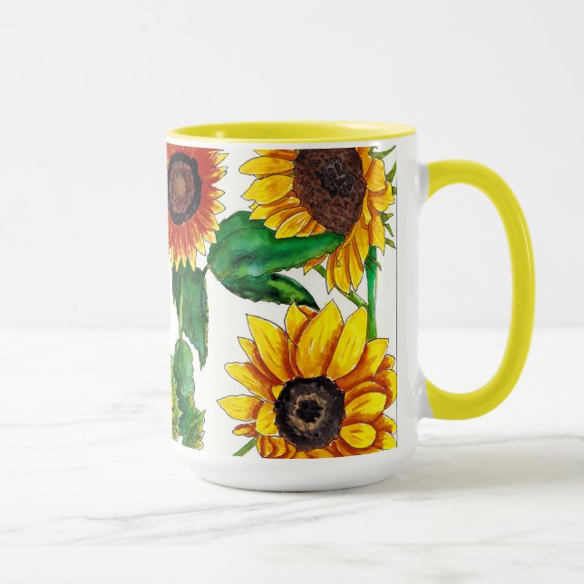 Sun-Drenched Watercolor Sunflower Art Mug (Right)