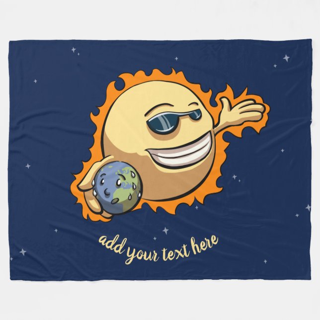 Sun & Earth Global Warming Climate Change Cartoon Fleece Blanket (Front (Horizontal))