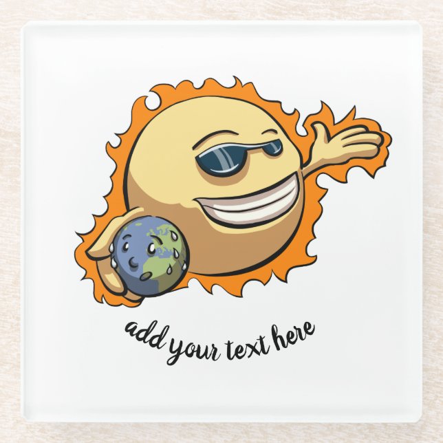Sun & Earth Global Warming Climate Change Cartoon Glass Coaster (Front)