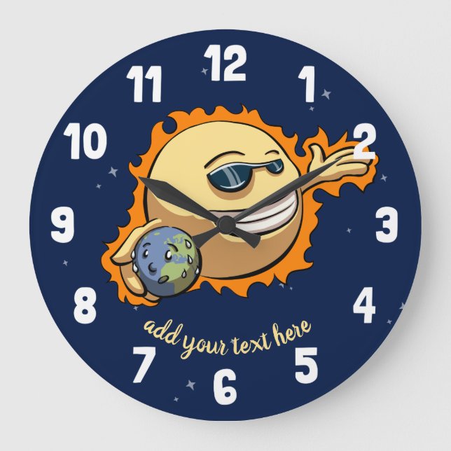 Sun & Earth Global Warming Climate Change Cartoon Large Clock (Front)