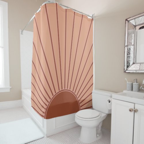 Sun Earth Tones Sunrise Brown Rust Retro Sunshine Shower Curtain