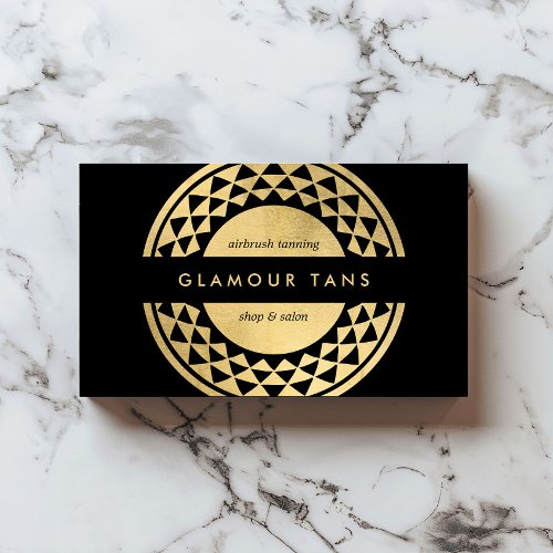Sun Emblem Faux Gold Spray Tanning Black Business Card