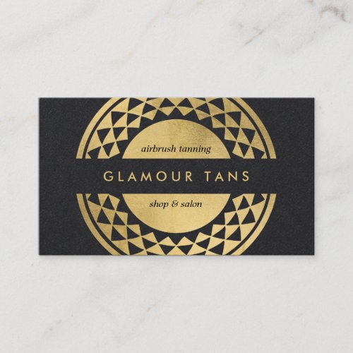 Sun Emblem Faux Gold Spray Tanning Black Paper Business Card