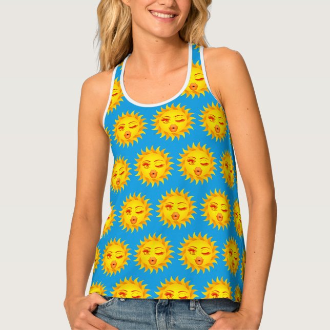 Sun Emoji Pattern - Sun Kissed All Over! Tank Top (Front)
