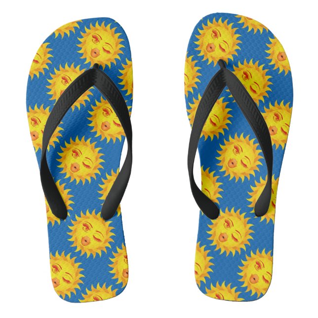 Sun Emoji Print Flip Flops (Footbed)
