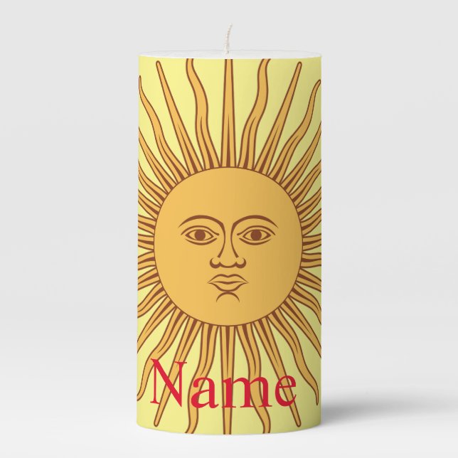 Sun face Art Illustration Thunder_Cove  Pillar Candle (Front)