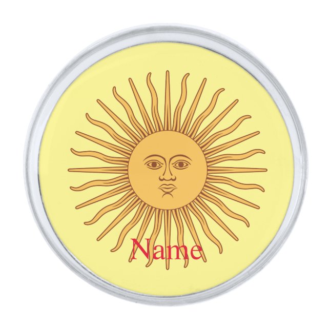 Sun face Art Illustration Thunder_Cove Silver Finish Lapel Pin (Front)