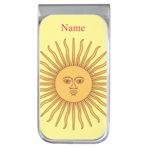 Sun face Art Illustration Thunder_Cove Silver Finish Money Clip