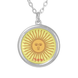 Sun face Art Illustration Thunder_Cove Silver Plated Necklace