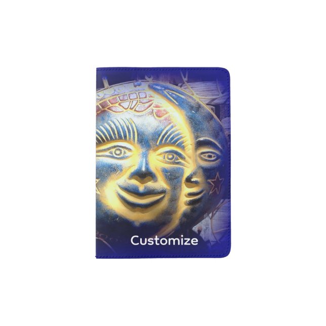 sun face/ moon face celestial blue  passport holder (Front)