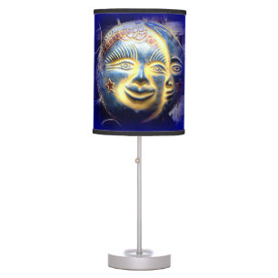 sun face/ moon face celestial blue table lamp