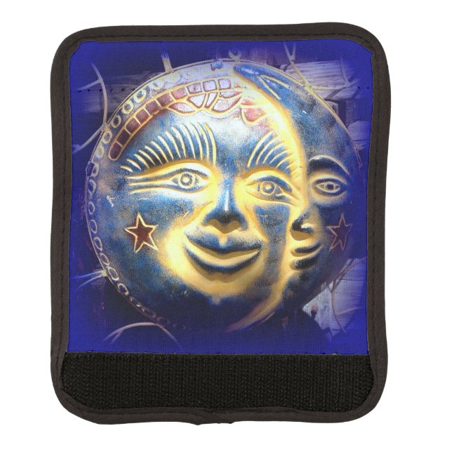 sun face/ moon face dark blue luggage handle wrap (Front)