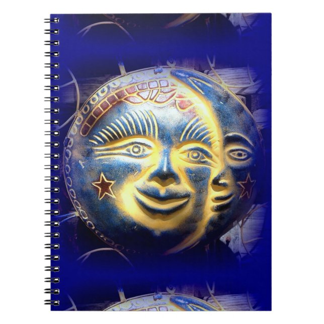 sun face/ moon face dark blue notebook (Front)