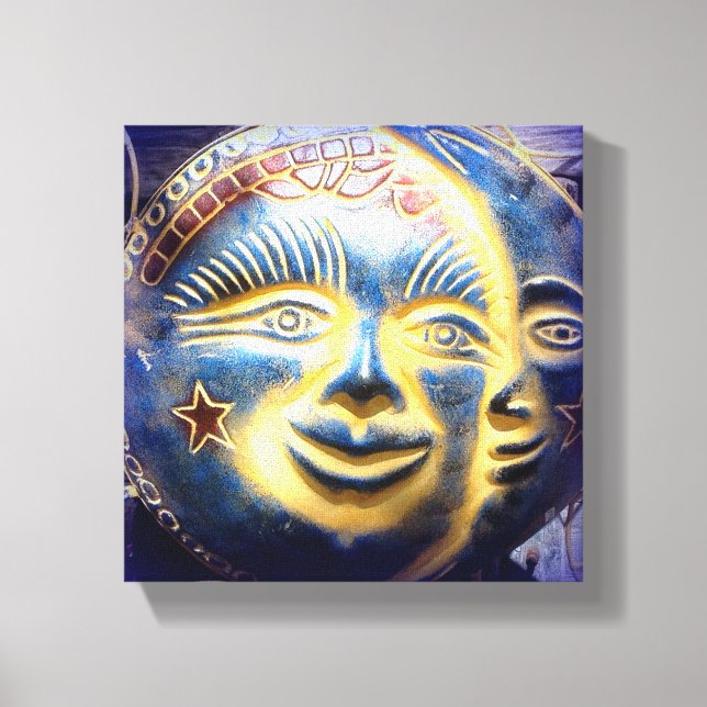 sun face/ moon face wrapped canvas print (Front)