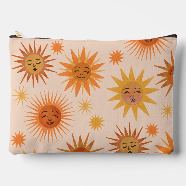 Sun Face Orange Watercolor Illustration Accessory Pouch (Front)