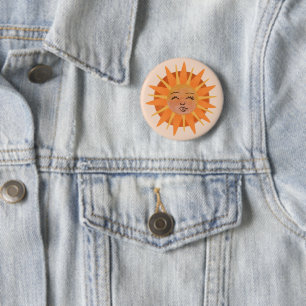 Sun Face Orange Watercolor Illustration Button