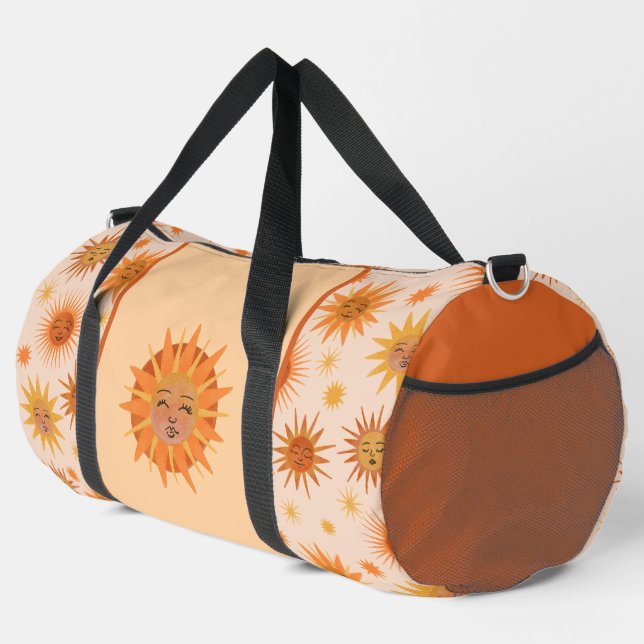 Sun Face Orange Watercolor Illustration Duffle Bag (Right Corner)