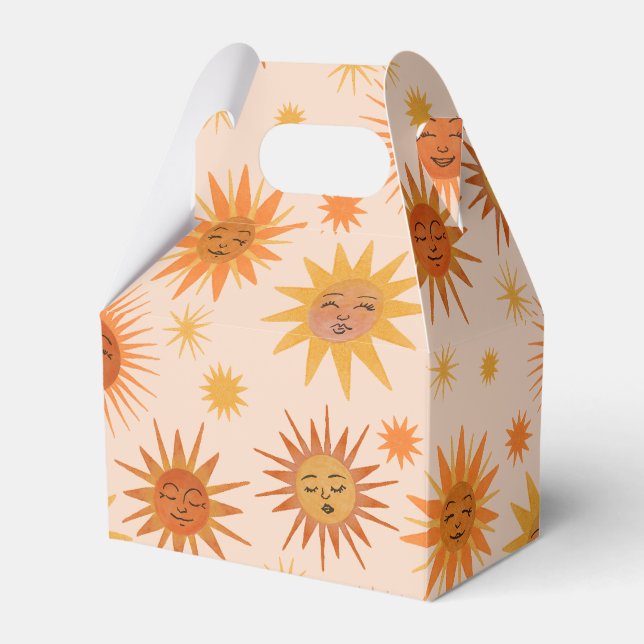 Sun Face Orange Watercolor Illustration Favor Boxes (Front Side)