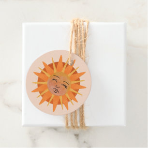 Sun Face Orange Watercolor Illustration Favor Tags