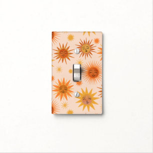 Sun Face Orange Watercolor Illustration Light Switch Cover