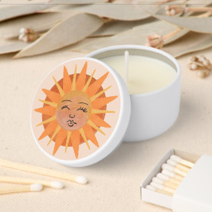Sun Face Orange Watercolor Illustration Mini Candle Favors