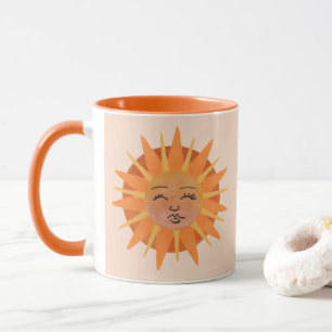 Sun Face Orange Watercolor Illustration Mug