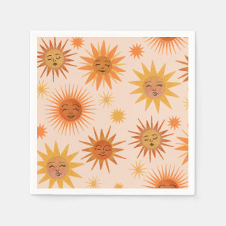 Sun Face Orange Watercolor Illustration Napkins