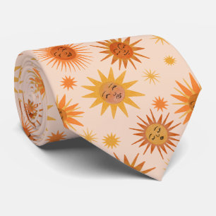 Sun Face Orange Watercolor Illustration Neck Tie