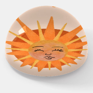 Sun Face Orange Watercolor Illustration Paperweight