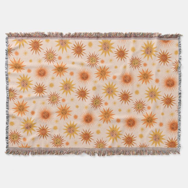 Sun Face Orange Watercolor Illustration Throw Blanket (Front)